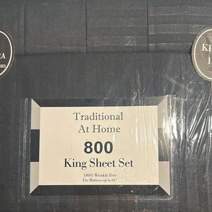 Traditional At Home King 6pc Sheet Set Midnight Black Embossed Stripes